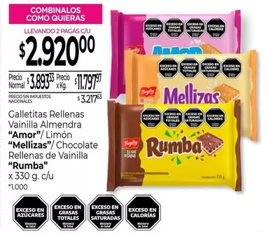 Amor - Galletitas Rellenas Vainilla Almendra ""/ Limón "Mellizas"/ Chocolate Rellenas de Vainilla "Rumba"