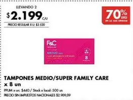 X$ - TAMPONES MEDIO/SUPER FAMILY CARE