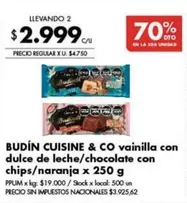 X$ - BUDÍN CUISINE & CO vainilla con dulce de leche/chocolate con chips/naranja x 250 g
