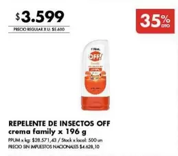 Off - REPELENTE DE INSECTOS OFF crema family x 196 g
