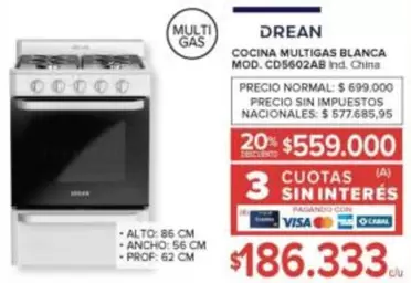 Drean - COCINA MULTIGAS BLANCA MOD. CD5602AB