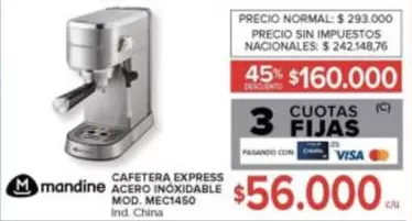 Mandine - CAFETERA EXPRESS ACERO INOXIDABLE MOD. MEC1450