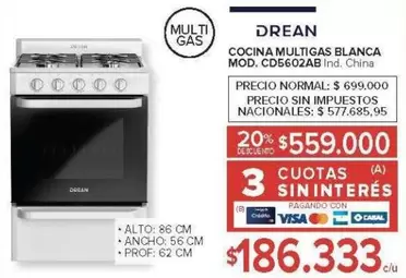 Drean - COCINA MULTIGAS BLANCA MOD. CD5602AB
