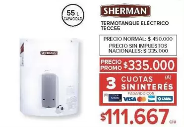 sherman - TERMOTANQUE ELECTRICO TECC65