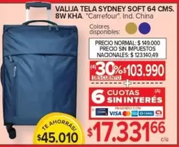 Carrefour - VALIJA TELA SYDNEY SOFT 64 CMS. 8W KHA