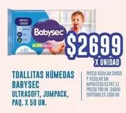 Babysec - TOALLITAS HÚMEDAS ULTRASOFT, JUMPACK, PAQ. X 50 UN.