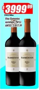Elementos - Vino  varietales 750 Cc