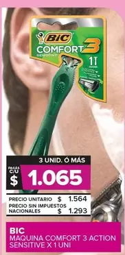 BIC - MAQUINA COMFORT 3 ACTION SENSITIVE X 1 UNI
