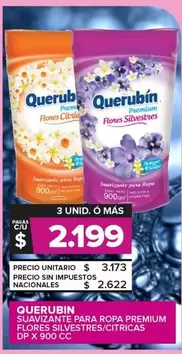 Querubin - SUAVIZANTE PARA ROPA PREMIUM FLORES SILVESTRES/CITRICAS DP X 900 CC