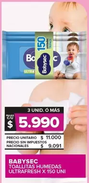 Babysec - TOALLITAS HUMEDAS ULTRAFRESH X 150 UNI