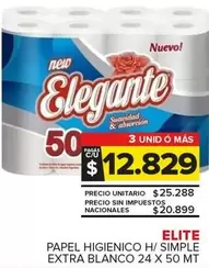 Elegante - PAPEL HIGIENICO H/ SIMPLE EXTRA BLANCO 24 X 50 MT