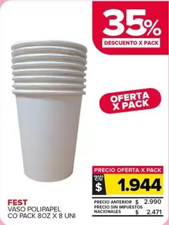 X$ - VASO POLIPAPEL CO PACK 8OZ X 8 UNI