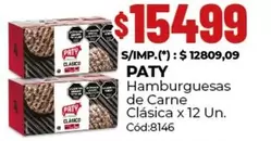 Paty - Hamburguesas de Carne Clásica x 12 Un. Cód:8146