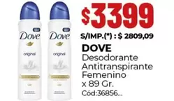 Dove - Desodorante Antitranspirante Femenino x 89 Gr.