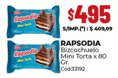 Rapsodia -  Bizcochuelo Mini Torta x 80 Gr. Cód:33192