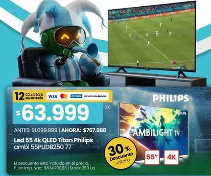 Philips - Led 55 4K QLED Titan  ambi 55PUD8250 77