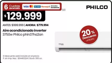 Philco - Aire acondicionado inverter 3750w phin37ha2an