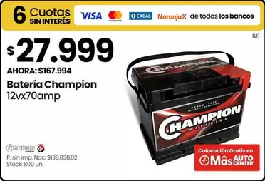 Champion - Batería 12vx70amp