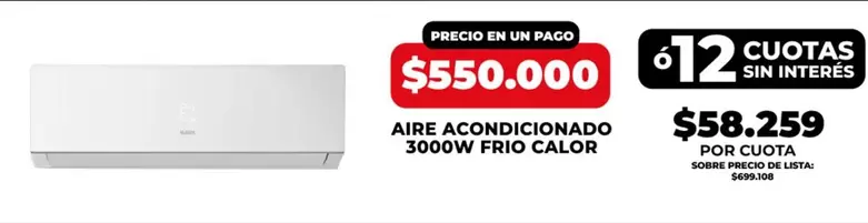 AIRE ACONDICIONADO 3000W FRIO CALOR