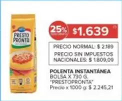 Presto Pronta - POLENTA INSTANTÁNEA BOLSA