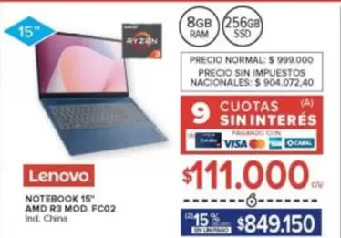 Lenovo - NOTEBOOK 15" AMD R3 MOD. FC02
