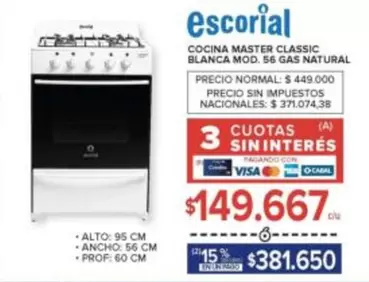 Escorial - COCINA MASTER CLASSIC BLANCA MOD. 56 GAS NATURAL