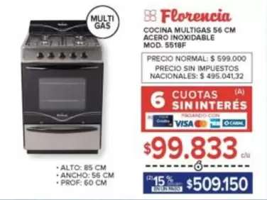 Florencia - COCINA MULTIGAS 56 CM ACERO INOXIDABLE MOD. 5518F