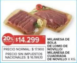 X$ - MILANESA DE BOLA DE LOMO DE NOVILLO / MILANESA DE CUADRADA DE NOVILLO