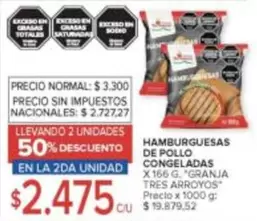 Granja Tres Arroyos - HAMBURGUESAS DE POLLO CONGELADAS