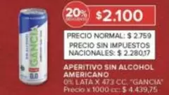 Gancia - Aperitivo sin alcohol Americano