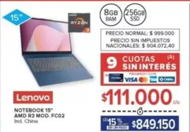 Lenovo - NOTEBOOK 15" AMD R3 MOD. FC02
