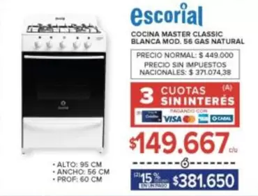 Escorial - COCINA MASTER CLASSIC BLANCA MOD. 56 GAS NATURAL