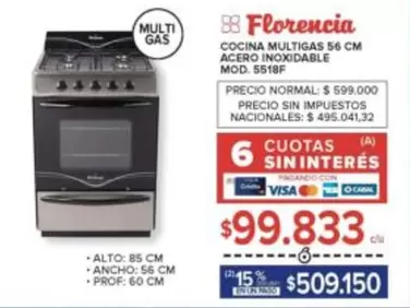 Florencia - COCINA MULTIGAS 56 CM ACERO INOXIDABLE MOD. 5518F