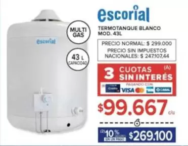 Escorial - TERMOTANQUE BLANCO MOD. 43L