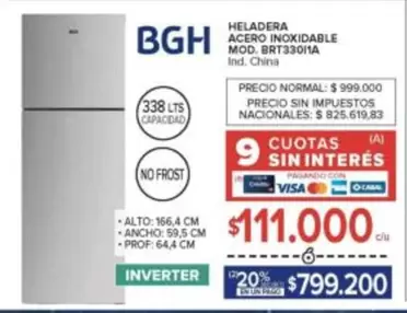 BGH - HELADERA ACERO INOXIDABLE MOD. BRT33011A