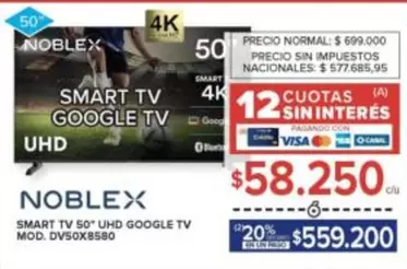 Noblex - SMART TV 50" UHD GOOGLE TV MOD. DV50X8580