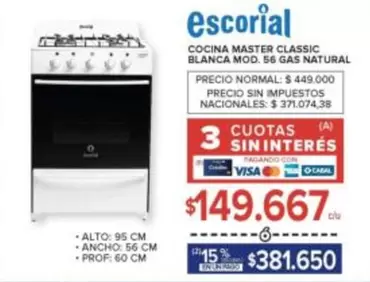 Escorial - COCINA MASTER CLASSIC BLANCA MOD. 56 GAS NATURAL