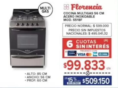 Florencia - COCINA MULTIGAS 56 CM ACERO INOXIDABLE MOD. 5518F