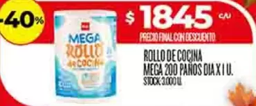 ROLLO DE COCINA MEGA 200 PA
uevo S DIA X 1 U.