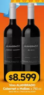 Malbec - Vino ALAMBRADO Cabernet o  x 750 cc