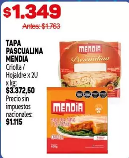 Mendia - TAPA PASCUALINA MENDIA Criolla / Hojaldre