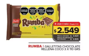 Rumba - Galletitas Chocolate Rellena Coco