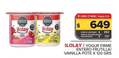Ilolay - YOGUR FIRME ENTERO FRUTILLA/VAINILLA POTE