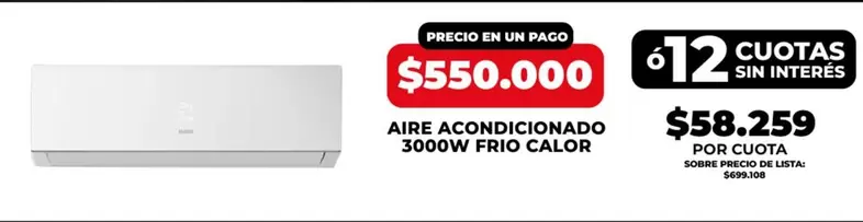 AIRE ACONDICIONADO 3000W FRIO CALOR