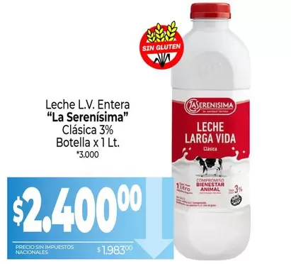La Serenísima - Leche L.V. Entera Clásica 3%