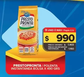 Arcor - PRESTO PRONTA POLENTA INSTANTANEA