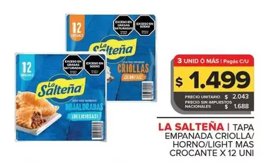 La Salteña - TAPA EMPANADA CRIOLLA HORNO/LIGHT MAS CROCANTE