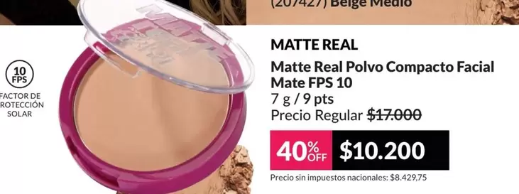Real - Matte  Polvo Compacto Facial Mate FPS 10