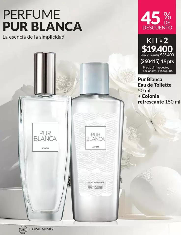 Avon - Pur Blanca Eau de Toilette + Colonia refrescante