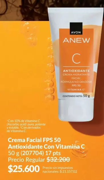 Avon - Crema Facial FPS 50 Antioxidante Con Vitamina C 50 g (207704)